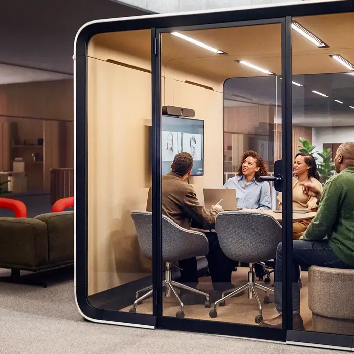 Meeting room acoustic pod for 4 to 6 people, installed by Eurocraft Auckland
